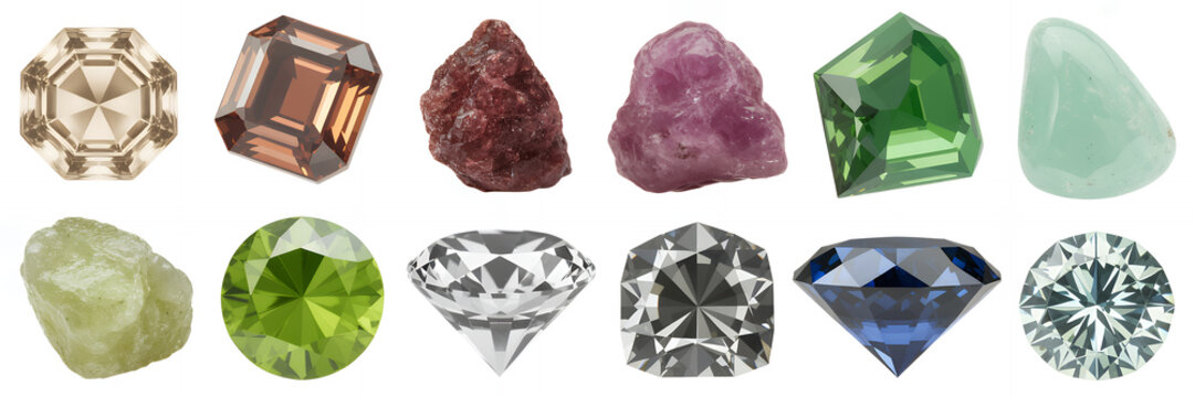 Collection of gemstones and jewels precious colorful