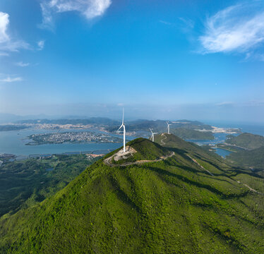 Aerial photography of Guanyin Mountain Wind Farm on Yanzhou Island, Huidong County, Huizhou City