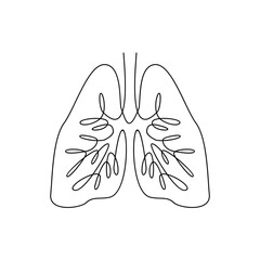 Naklejka premium Continuous Line Drawing of Human Lungs, Minimalist Medical Organ Illustration