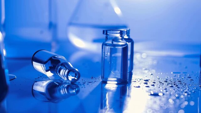 Laboratory vials: A striking, artistic image of transparent vials in a modern laboratory, capturing the essence of scientific exploration and medical advancement.