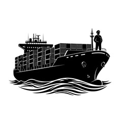 Obraz premium Large cargo ship with a captain.