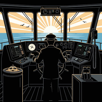 Man in captain uniform on ship.