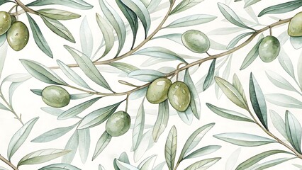 Slats personalizados para cozinha com sua foto Hand-painted watercolor seamless pattern of olive branches with green olives and leaves on a white background, Mediterranean style for kitchen textile and food packaging.