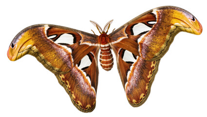 Isolated large Atlas moth with intricate wing patterns and colors, beautiful exotic insect © Cedric