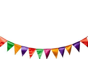 Fototapeta premium Colorful party bunting flags hanging across a transparent background, decorating for festive celebrations
