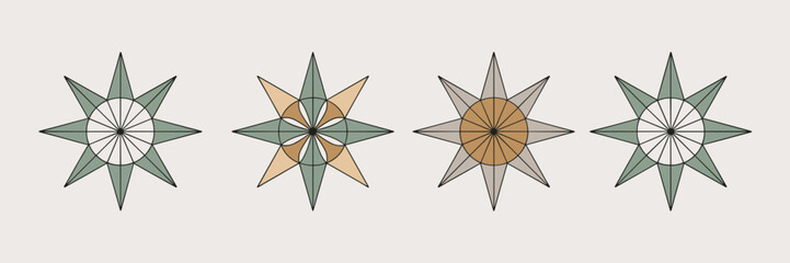 Fototapeta premium Zen star harmony and geometric balance icons – Suitable for wellness retreats, tranquility themes, or minimalist branding.