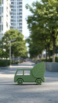 Eco friendly transport vehicle with leaf shape outdoors on a street
