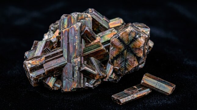 Prismatic Andalusite Crystal Formation with Tabular Shapes and Iridescent Sheen