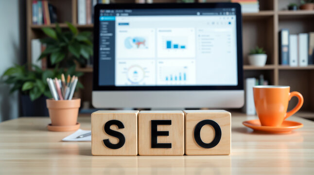 SEO search engine optimization for organic reach, keyword ranking and content discoverability, showing search visibility growth, traffic acquisition and brand findability in competitive markets