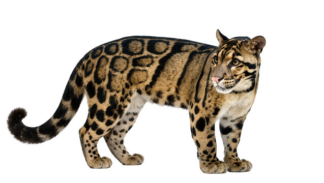 Isolated clouded leopard a magnificent wild cat with distinctive patterned fur standing alert