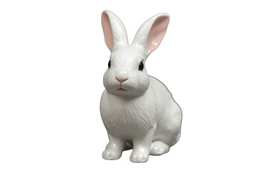 Fototapeta premium White ceramic rabbit figurine with pink ears, symbolizing easter and spring holidays, isolated on transparent background
