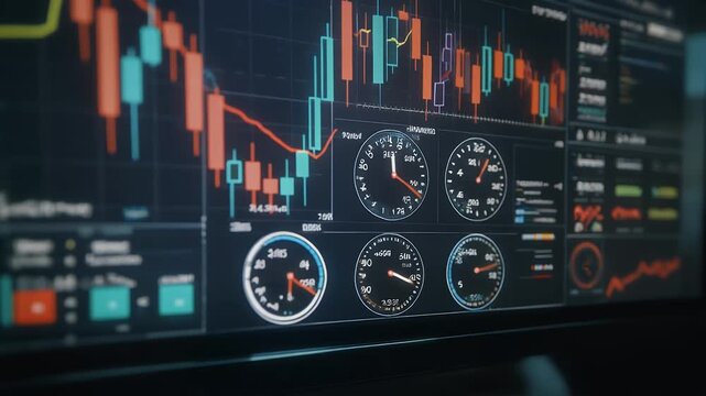 A close-up shot of a computer screen displaying financial trading charts and indicators.