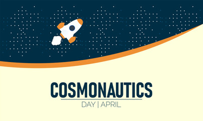 Cosmonautics Day Illustration with Rocket Ship in Space, April Celebration for Astronautics and Exploration, Night Sky © Mohammad