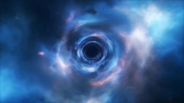 A mesmerizing vortex of cosmic dust and gas draws into a dark, infinite singularity.