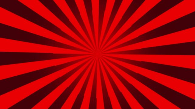 Radiating red radial stripe pattern forming dynamic geometric motion background, Abstract vibrant red rays expanding from center creating energetic visual effect, Modern radial stripe animation .