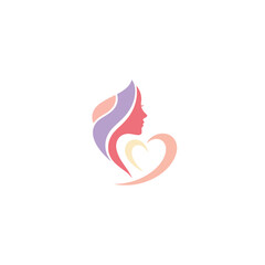 Fototapeta premium Elegant Woman Silhouette with Heart Symbol, Feminine Logo Design