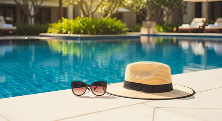 Obraz premium Relaxation by the poolside with stylish accessories