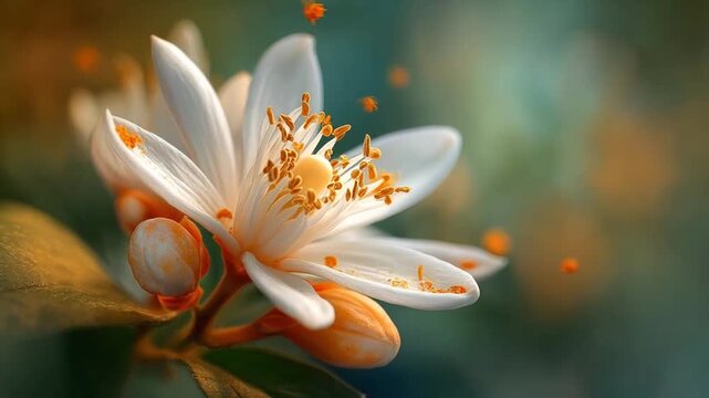 White flower orange petal floral macro spring blossom nature bloom soft focus garden plant pollen detail romantic mood dreamy light flower blossom bloom petal bud macro nature spring white orange