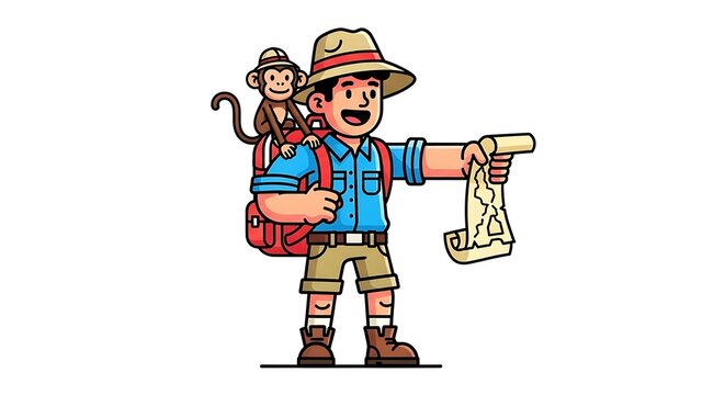 Adventurer with monkey and map