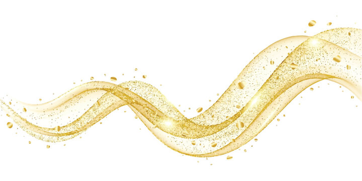 Abstract golden wave background with sparkling glitter dust particles and fluid motion vector illustration design element