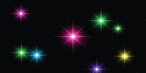Abstract starry night background with colorful glowing light flares and sparkling stars vector illustration design element © ZenVectors