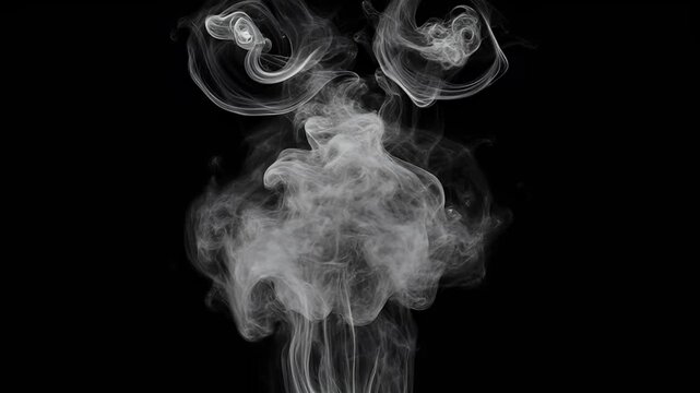 Elegant swirling white smoke rising from a dark background in artistic pattern