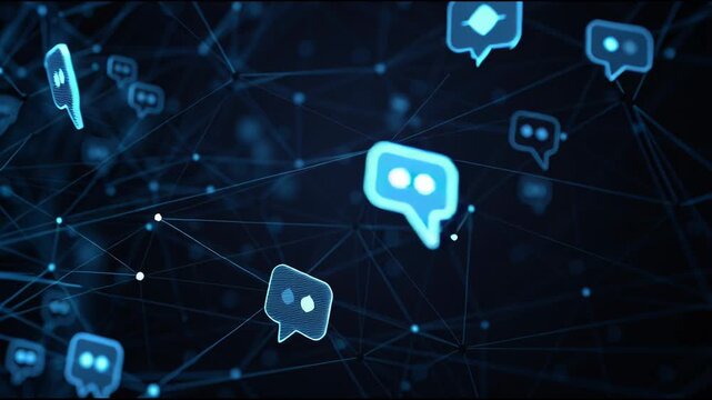 Visual Representation of Digital Connections With Chat Bubbles Showing Interactions in a Tech Environment at Night