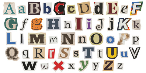 Ransom note style alphabet set with colorful cut out letters from newspapers and magazines vector illustration on white background © ZenVectors