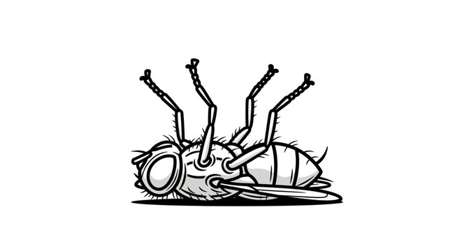 Illustration of a dead fly lying on its back with legs in the air