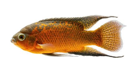 Isolated vibrant orange and dark patterned tropical fish with elegant flowing fins © Isadora