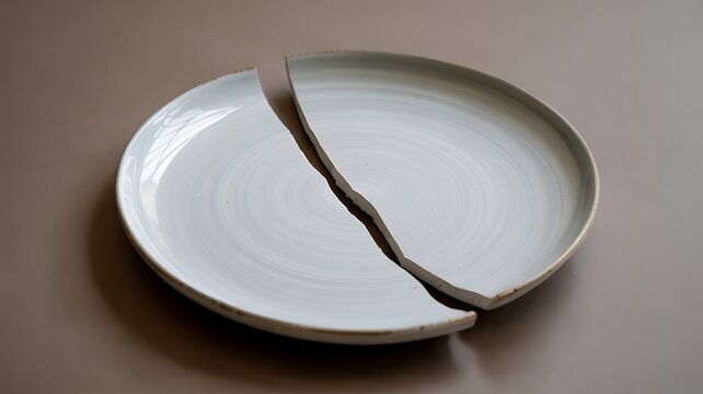 Broken Ceramic Plate Split into Two Pieces on Smooth Surface Photo