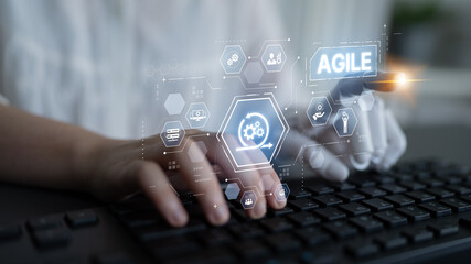 Naklejka premium AI enhances agile projects with smart planning tools, virtual collaboration, and intelligent sprint optimization for continuous improvement. Artificial intelligence spline