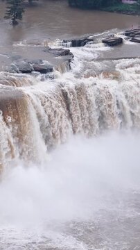 Vertical Aerial View of Chitrakote Waterfalls During Monsoon Bastar Chhattisgarh India
