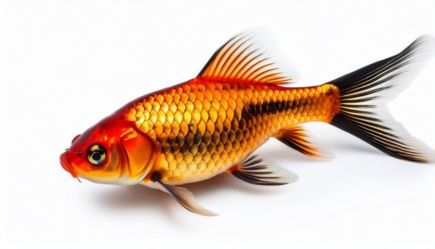 Colorful Gold Fish Isolated On White Background Colorful Carassius Auratus Orange Black Yellow Shubunkin