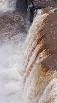 Vertical Aerial View of Chitrakote Waterfalls During Monsoon Bastar Chhattisgarh India