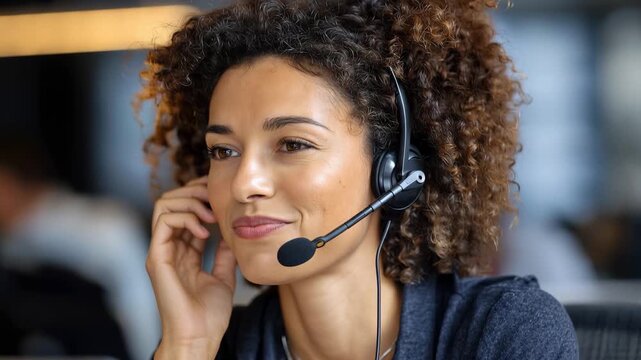 Female sales representative engaging in a phone conversation at a modern office during a busy workday