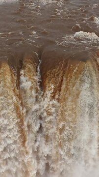 Vertical Aerial View of Chitrakote Waterfalls During Monsoon Bastar Chhattisgarh India