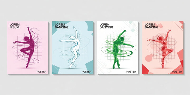 Modern Dancing Silhouette Poster Set with Abstract Motion Lines and Geometric Elements for Contemporary Dance Events, Artistic Performances, and Creative Wall Art Design