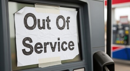 Obraz premium Out Of Service Sign on Gas Pump at Fuel Station Inflation Concept