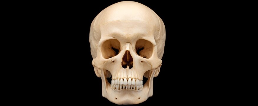 Anterior view of a human skull displaying its facial bones clearly