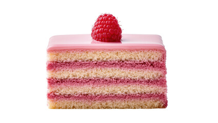 Isolated elegant layered raspberry sponge cake with glossy pink icing and fresh berry © Rowan