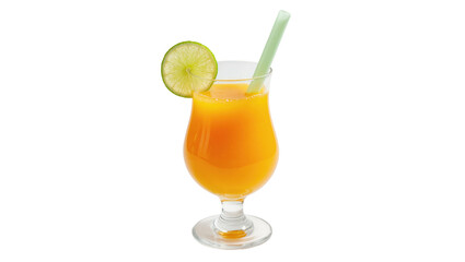 Isolated refreshing tropical fruit juice in a glass with lime and straw ready for summer