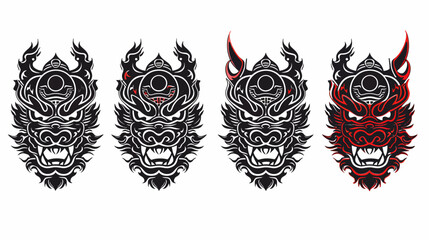 Obraz premium Progression of dragon heads, stylized, black, with red highlights on last version