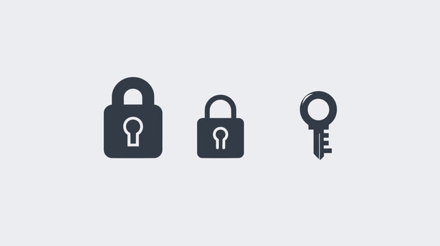 Three stylized graphic icons two padlocks and a key, on a plain background