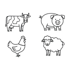 Obraz premium Farm Animals Line Art Set