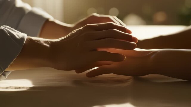 Gentle Hands Comforting Another Hand Across Table