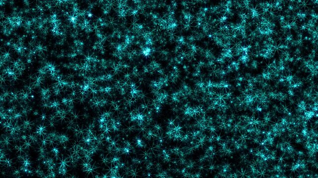 Animation loop flickering blue stars particles falling down on black abstract background. Animation of fiery blue glowing flying ember burning ash particles