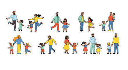 Fototapeta premium Diverse group of people and children in various playful poses vector illustration