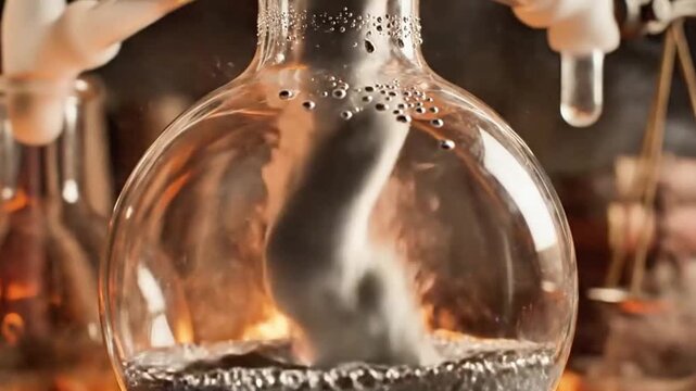 Alchemist's mercury vapors swirling in glass retorts.