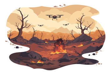 Fototapeta premium Drone shot of battle field isolated vector style